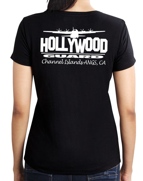 146th AW Hollywood Guard C-130  - Womans Cut T-Shirt Black - Limited Edition